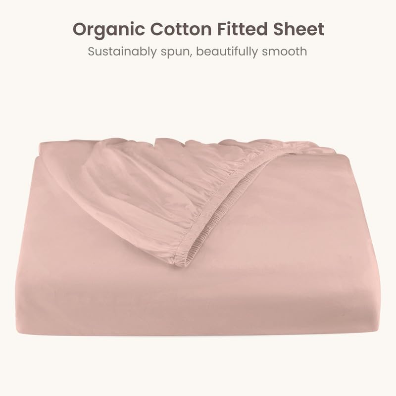 Bioweaves 100% Organic Cotton 1 Twin XL Fitted Sheet Only | 300 Thread Count Sateen Weave GOTS Certified with Deep Pocket - Dusty Rose