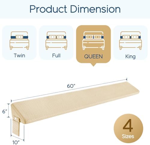 Homemate Queen Size（60"x10"x6"） Bed Wedge Pillow for Headboard - Upgraded Bed Gap Filler Queen Between Mattress and Headboard - Triangle Pillow - Khaki