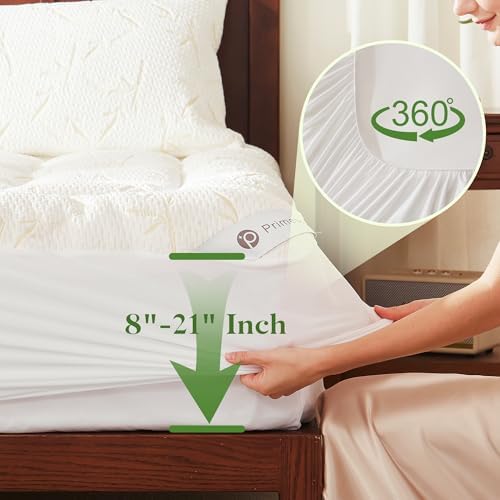 PRIMESOFT King Size Mattress Topper, Thick Pillow Top Mattress Pad，Up to 21 Inch Deep Pocket,Soft Breathable Mattress Pad for Back Pain, Waterproof Protector Cover(Beige)