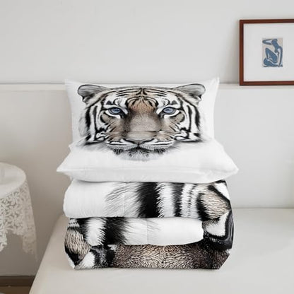 Erosebridal Boys Tiger Comforter Set Queen Size, Wild Animal Print Down Comforter for Boys Girls Teens Adult Bedroom, Grey Tiger Skin Duvet Insert Black White Stripe Bedding Comforters for Bedroom
