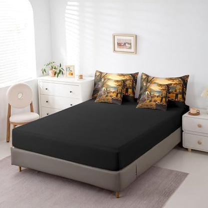 Erosebridal Rv Camper Camp Bed in A Bag with Sheets Full Happy Camping 7 Piece Comforter Set Autumn Maple Leaves Bedding Set for Women Men Adults,Bonfire Camping Bedding Comforter Sets