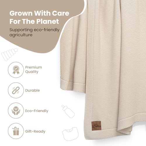 Dalisa 100% Organic Turkish Cotton Throw Blanket - GOTS Certified, Cozy - Perfect for Couch, Bed, and Home Decor - Boho Vintage Knit Alina (Beige, 60x80)