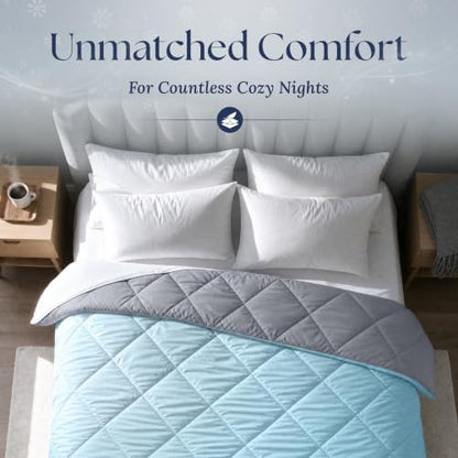 Cooling Comforter - BreezeWeave Cooling Blanket Queen Size for Hot Sleepers & Deep Rest - Cloud Soft, Breathable, Ultra Durable, Easy Care, Reversible - 90 x 90 in (Blue & Dark Grey)