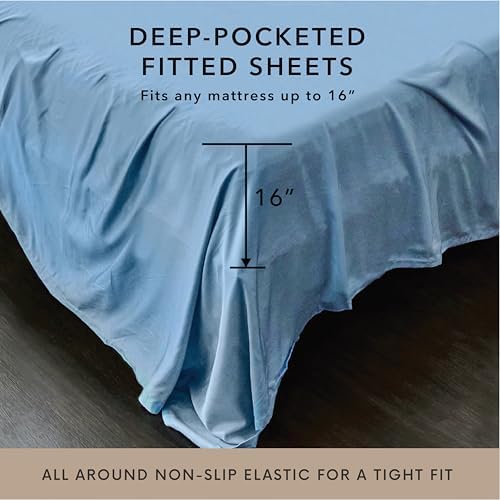 Bamboo Bay 6 Piece California King Size Sheet Set, 100% Viscose Made from Bamboo, Breathable, Ultra Soft Cooling Bed Sheets for Hot Sleepers, Beddings with Deep Pockets Fit 16" Mattress, Light Blue