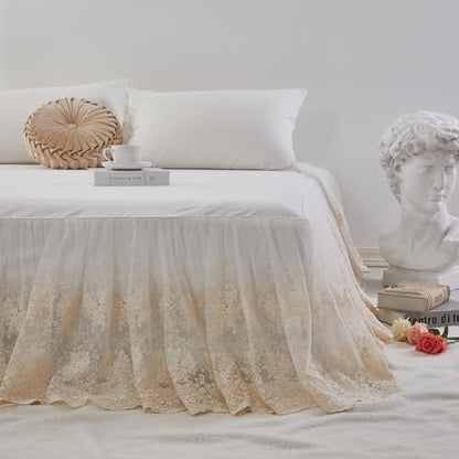 Brandream Cream Lace Bed Skirt Twin Size 18-Inch Drop Double-Layer Cotton