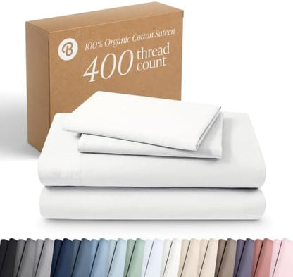 Bare Home 100% Organic Cotton Sateen Sheet Set (King, White)