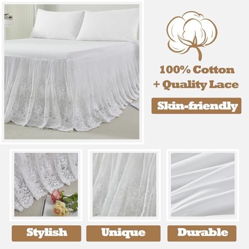 Brandream Luxury White Lace Bed Skirt 18 Inch Drop King Size Split Corners