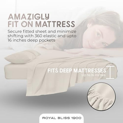 Split King Sheets Set with 2 Twin XL Fitted Sheet - 5 Piece Bedding - Wrinkle Free, Fade Resistant, Double Brushed Microfiber - Deep Pockets/Easy Fit (Ivory)