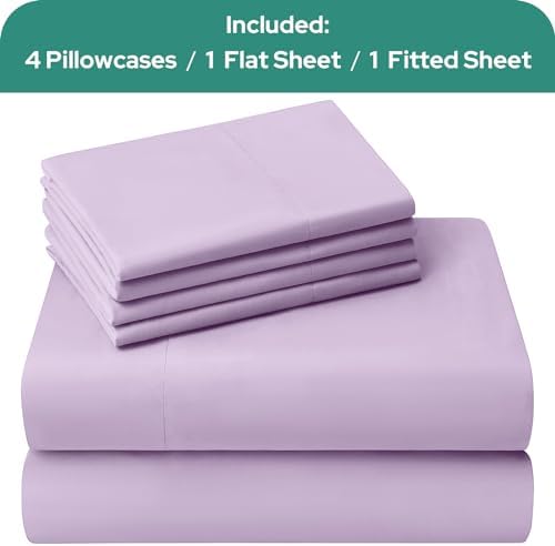 HOMEIDEAS King Size Bed Sheets - 6 Piece Set (Lavender) - Extra Soft Brushed Microfiber 1800 Bedding Sheets, Deep Pocket, Wrinkle & Fade Free
