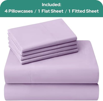 HOMEIDEAS King Size Bed Sheets - 6 Piece Set (Lavender) - Extra Soft Brushed Microfiber 1800 Bedding Sheets, Deep Pocket, Wrinkle & Fade Free