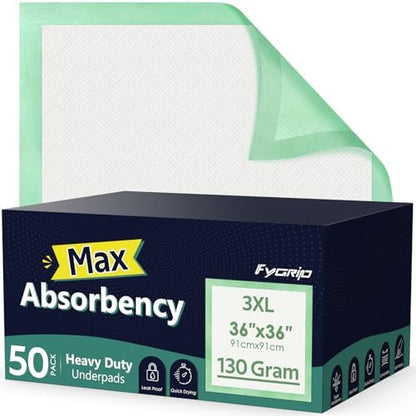 50 Ct Hospital Grade 130 Gram 36” x 36” Max Absorbency Disposable Underpads