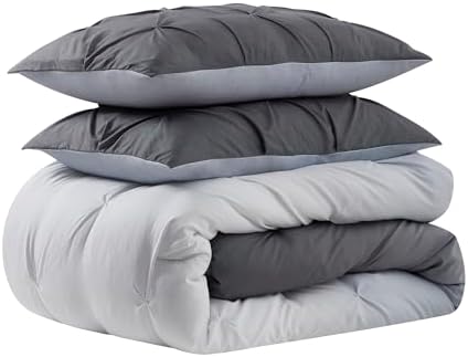 7 Piece Comforter Set Bed in a Bag Ombre Pintuck Design All Season Soft Down Alternative Bedding Comforter Set & Luxurious Matching Bed Sheets & Pillow Shams, Ombre Pintuck Gray, Full