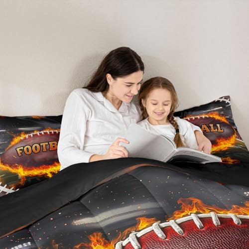 Castle Fairy Football Comforter Set King Size American Rugby Sports Bedding Set Kids Boys Teens Ball Gaming Theme All Season Quilt Set 3D Burning Flame Bedding Comforter Sets with 2 Pillowcases