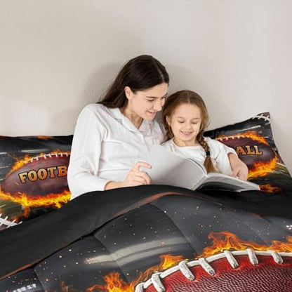 Castle Fairy Football Comforter Set King Size American Rugby Sports Bedding Set Kids Boys Teens Ball Gaming Theme All Season Quilt Set 3D Burning Flame Bedding Comforter Sets with 2 Pillowcases
