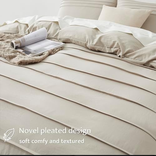Oli Anderson 3PCS Pleated Duvet Cover Set, Linen, Queen