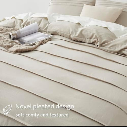 Oli Anderson 3PCS Pleated Duvet Cover Set, Linen, Queen