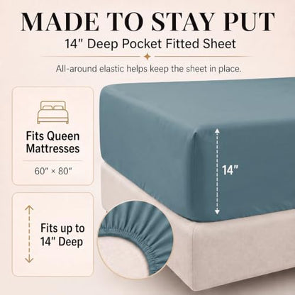 CozyLux Queen Comforter Set Mineral Blue, 7 Pieces Bed in a Bag