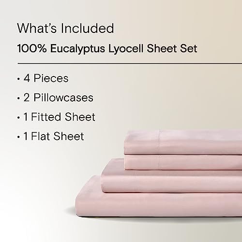 Sijo AiryWeight Tencel Sheet Set, 100% Lyocell Derived from Eucalyptus, Buttery Soft, Architectural Digest Best Cooling Sheets Winner - 4pc - 2 Pillowcases 1 Fitted 1 Top (Blush, Full)