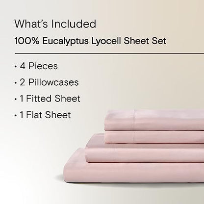 Sijo AiryWeight Tencel Sheet Set, 100% Lyocell Derived from Eucalyptus, Buttery Soft, Architectural Digest Best Cooling Sheets Winner - 4pc - 2 Pillowcases 1 Fitted 1 Top (Blush, Full)