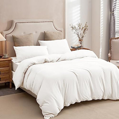 PURE ERA Jersey Knit Duvet Cover Set 100% T-Shirt Cotton Super Soft Comfy 3pc Bedding Set with Zipper Closure (Solid Bright White, King)