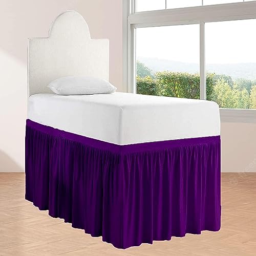 Twin XL 36" Inch Drop Long Dorm Bed Skirt, Ruffled Pattern College Dorm Room Bed Skirts, Split Corner, Easy Care, No Wrinkle Microfiber Bed Skirt