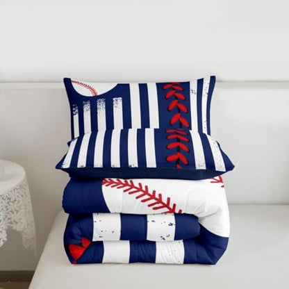 Castle Fairy Boys Baseball Comforter Set Full Size,Navy Blue Red Duvet Set for Kids Teens Men Women Bedroom Decor,Ball Sports Softball Games Microfiber Soft Bedding 3Pcs for Baseball Lover
