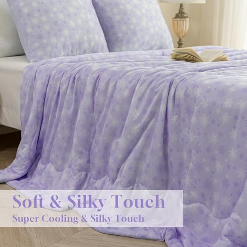 CHOSHOME Cooling Comforter Cooling Blanket, Q-Max 0.45 Cool Sleeping Summer Blanket for Hot Sleeper Night Sweats, Queen 90" x 90", Purple 02