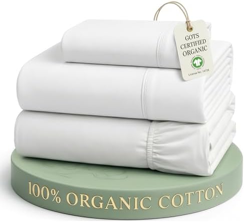 LANE LINEN Twin Sheets 100% Organic Cotton 3pc Percale Cooling Soft - White
