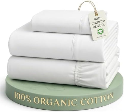 LANE LINEN Twin XL Sheets 100% Organic Cotton 3pc Percale Cooling - White