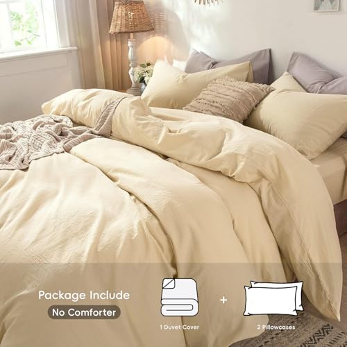 MooMee Duvet Cover Set 100% Washed Cotton Linen Like Queen