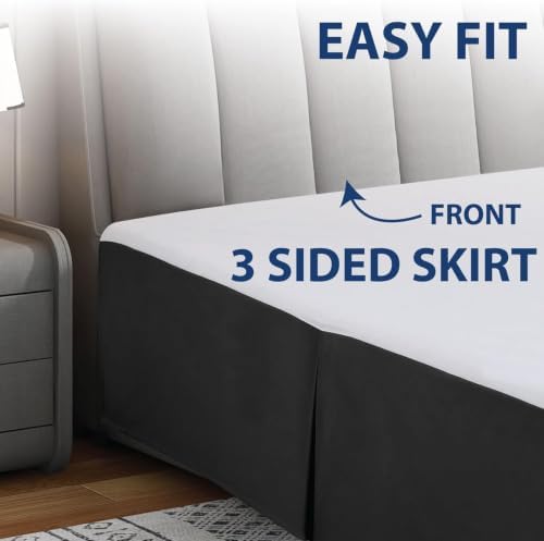 Cathay Home Queen Bed Skirt, 14" Drop Dust Ruffle, Dark Black