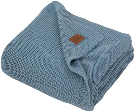 Dalisa 100% Organic Turkish Cotton Throw Blanket - GOTS Certified, Cozy - Perfect for Couch, Bed, and Home Decor - Boho Vintage Knit Alina (Smoke Blue, 60x80)