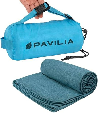 PAVILIA Travel Blanket Airplane Compact with Bag Lightweight, Teal Blue