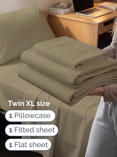 Extra Deep Twin XL Sheet Set - 3 Piece College Dorm Room - Khaki