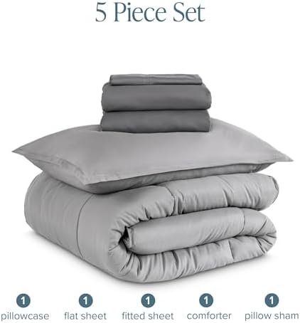 Bare Home Bed-in-A-Bag 5 Piece Set (Twin XL, Light Grey/Grey)