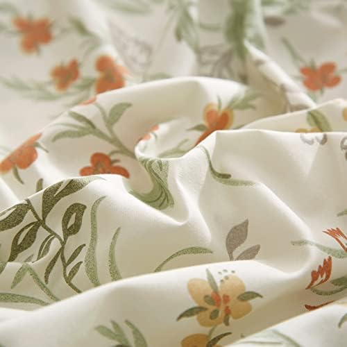 mixinni White Duvet Cover Set with Green Leaves Twin XL Size 100% Cotton Flower Printed Bedding Set 1 Duvet Cover 2 Pillowcases for Teen Girls, Ultra Soft, Breathable, Comfortable(3pcs, Twin XL Size)