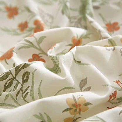 mixinni White Duvet Cover Set with Green Leaves Twin XL Size 100% Cotton Flower Printed Bedding Set 1 Duvet Cover 2 Pillowcases for Teen Girls, Ultra Soft, Breathable, Comfortable(3pcs, Twin XL Size)