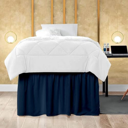 Mattress-Homes Ruffled Dorm Bed Skirt, Twin XL, 38-Inch Drop, Tailored with Split Corners, Navy Blue Dust Ruffle for Lofted College Beds, Twin Extra Long Dorm Bedding Essential