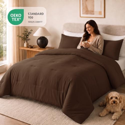 CozyLux California King Comforter Set, 3 Pieces Brown Quilted Bedding