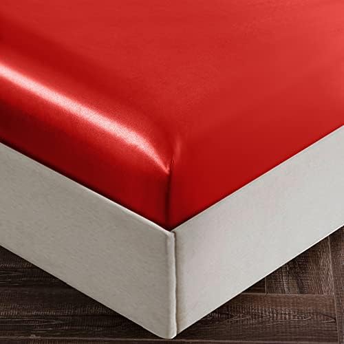 SiinvdaBZX 4Pcs Satin Sheet Set Full Size 15-Inch Deep Pocket, Red Orange