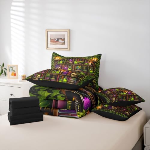 Feelyou Fairy Library Comforter Set Queen SizeMagic Bookshelf 7 Pcs Bedding for Kids and AdultsFairy Tale Boys Girls Bed in a Bag Bed Sheet Sets with Fitted Sheet Pillowcases for Bedroom Bed Decor