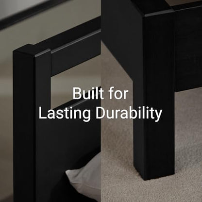 LIFEMENT Signature Wood Platform Bed Frame with Headboard, Essential, Noise Free, Under Bed Storage, No Box Spring Needed, Easy Assembly (Black, Full)