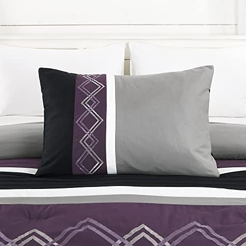 Chezmoi Collection 7-Piece Zigzag Embroidered Comforter Set, Queen Size