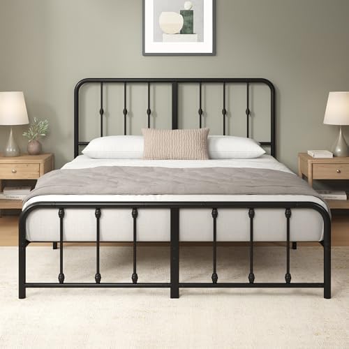 Zinus Leonardo Metal Platform Bed Frame, Victorian Spindle Headboard, Queen