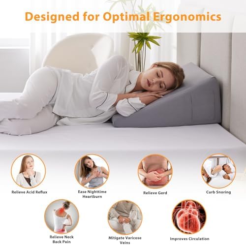 Ruqmuis Wedge Pillow for Sleeping, 10" Bed Wedge Pillow for Headboard, Triangle Incline Wedges for Acid Reflux, Pillow Wedge for Back Pain Relief, Elevated Leg Pillows After Surgery, Snoring, Velvet