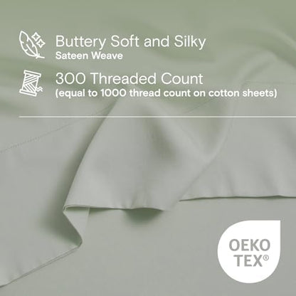 Sijo AiryWeight Tencel Sheet Set, 100% Lyocell Derived from Eucalyptus, Buttery Soft, Architectural Digest Best Cooling Sheets Winner - 4pc - 2 Pillowcases 1 Fitted 1 Top (Sage, King)