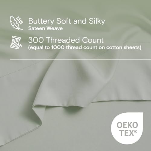 Sijo AiryWeight Tencel Sheet Set, 100% Lyocell Derived from Eucalyptus, Buttery Soft, Architectural Digest Best Cooling Sheets Winner - 4pc - 2 Pillowcases 1 Fitted 1 Top (Sage, Full)