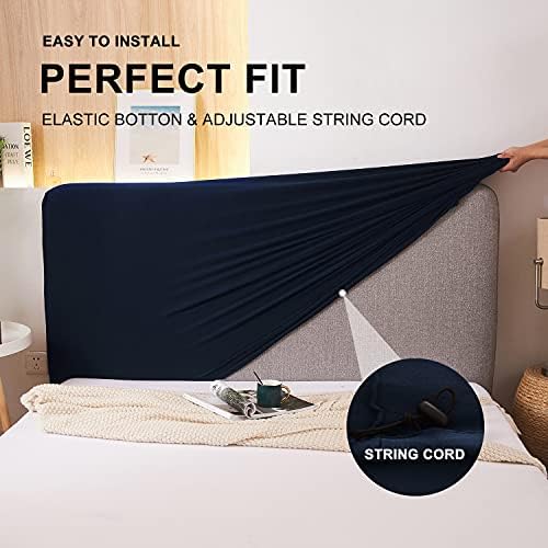 WOMACO Stretch Bed Headboard Slipcover 180 GSM Thick Fabric Solid Color Dustproof Bed Head Protector Cover for Bedroom Decor (Dark Blue, Queen)