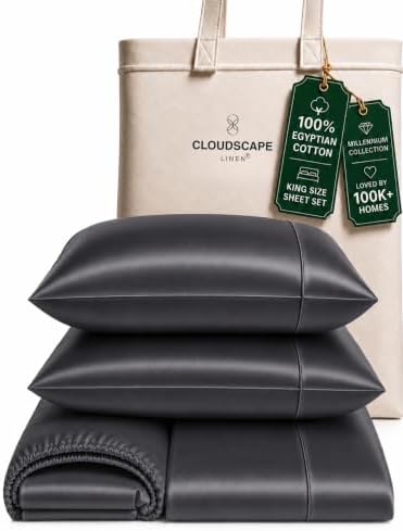 CLOUDSCAPE 600 Millennium Series 100% Egyptian Cotton Sheets King, Charcoal