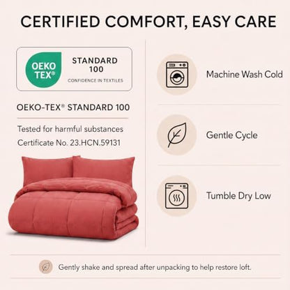 CozyLux Twin XL Comforter Set Coral - 5 Pieces Twin XL Bed in a Bag